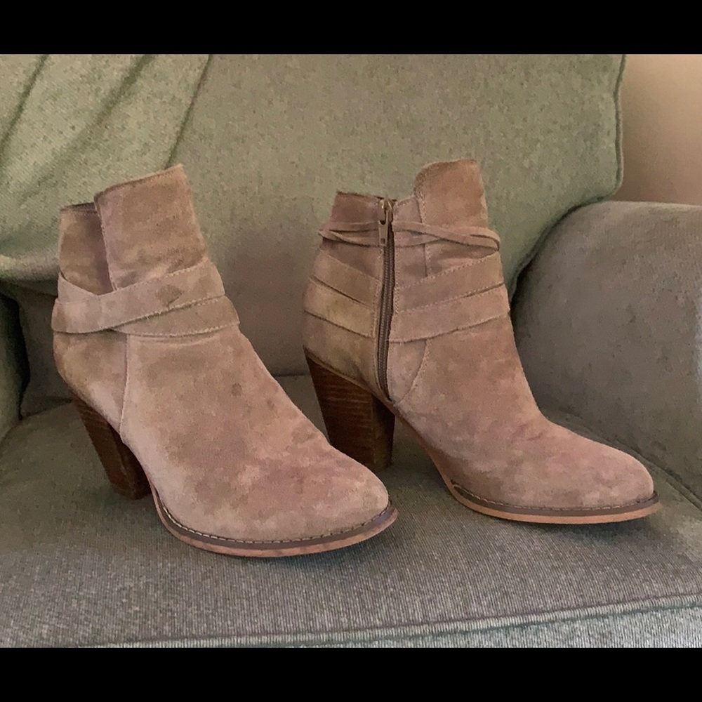 Taupe Cow Suede Booties - Picture 3 of 10